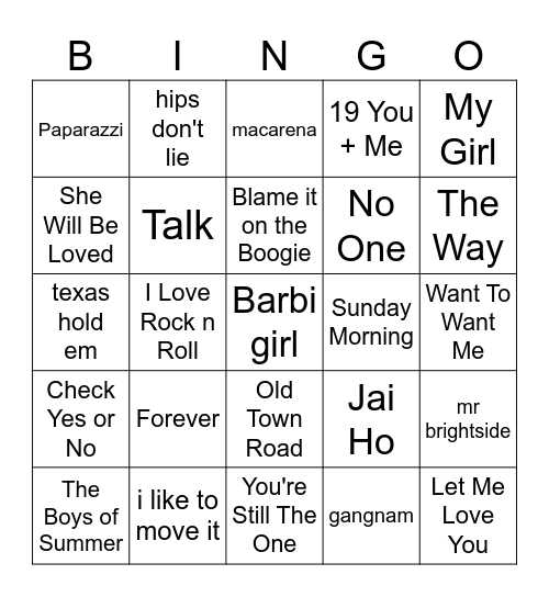 Music Bingo Med Bingo Card