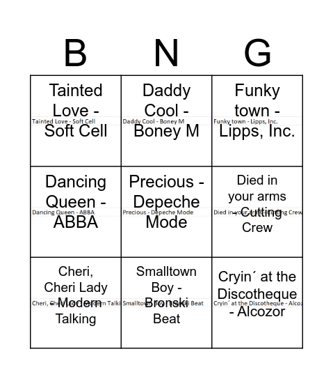 Disco-Bingo Card