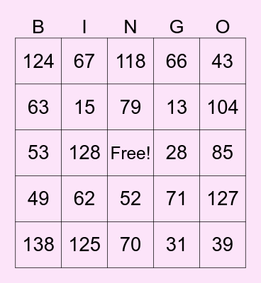 number bingo Card