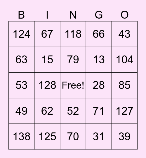 number bingo Card