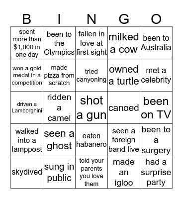 Have You Ever Bingo Card