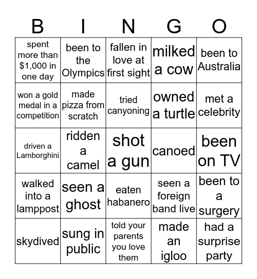 Have You Ever Bingo Card