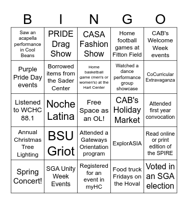 Holy Cross Involvement Bingo! Bingo Card