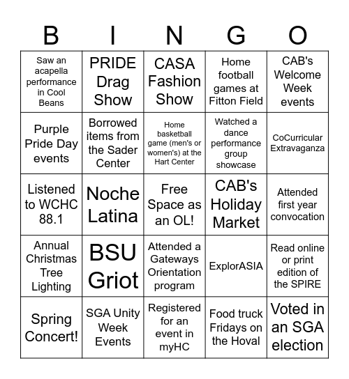 Holy Cross Involvement Bingo! Bingo Card