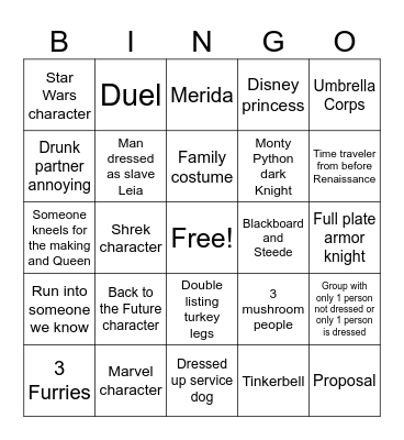 Ren Faire Bingo Card