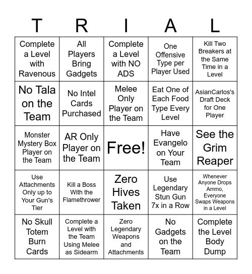 TOTW Tournament Bingo Card