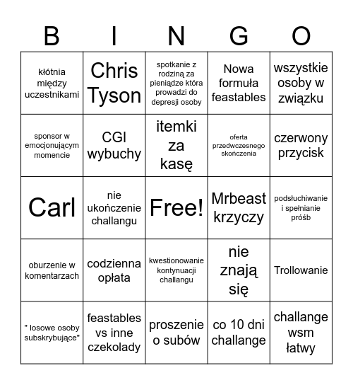 mr beast challanges Bingo Card