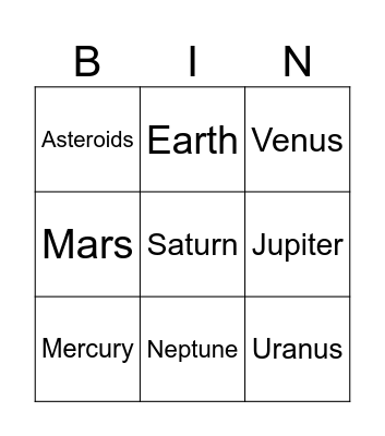 Planets Bingo Card