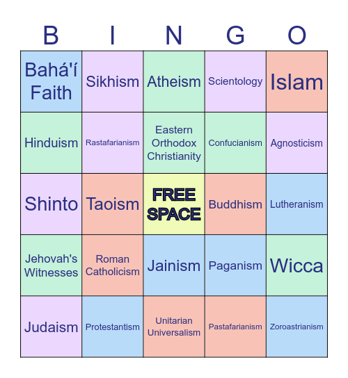 Religious Holiday Bingo Card