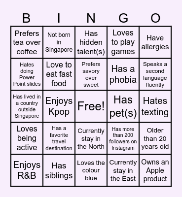 Diversity Bingo Card