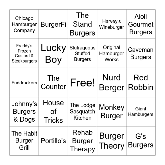 NATIONAL CHEESEBURGER DAY BINGO Card