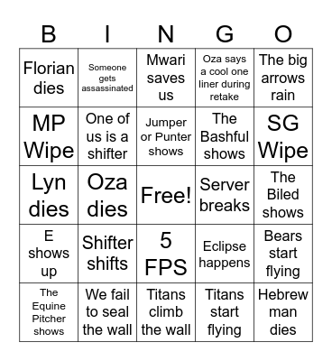 Ridgecrest Bingo Card