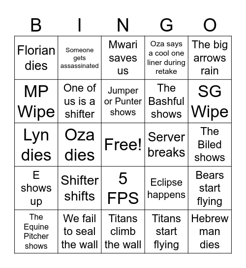 Ridgecrest Bingo Card