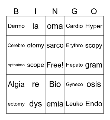 Week 1 Medical Terminology Bingo Card