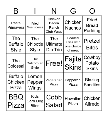 Food Bingo Card