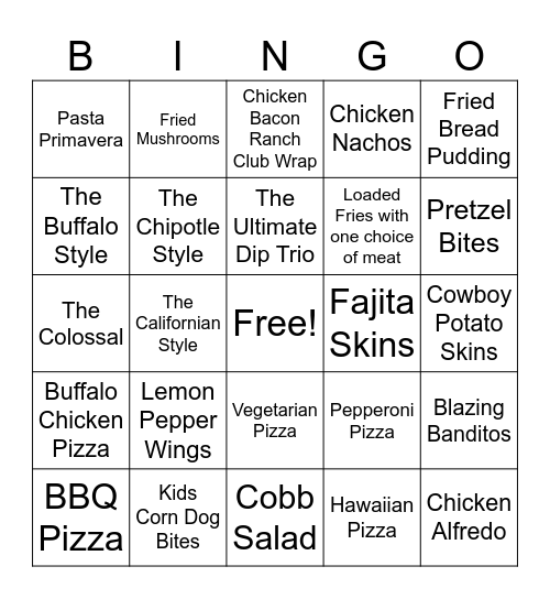 Food Bingo Card