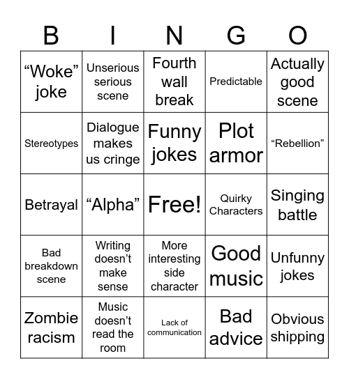 ZOMBIES Series Bingo Card