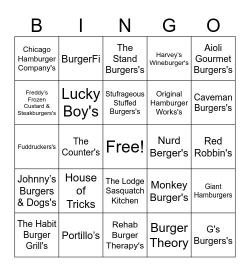 NATIONAL CHEESEBURGER DAY BINGO Card