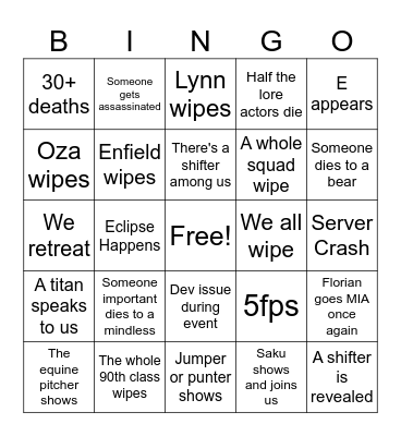 Ridgecrest Bingo Card