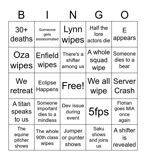 Ridgecrest Bingo Card