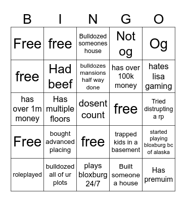 bloxburg bingo Card