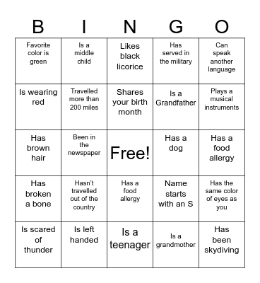 Family Reunion Bingo Card