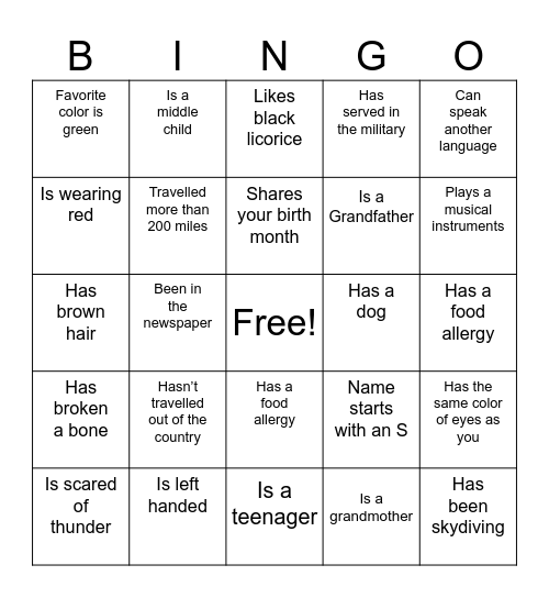 Family Reunion Bingo Card