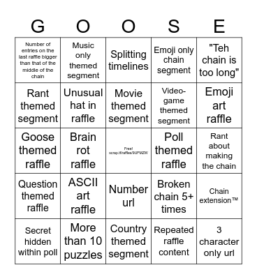Raffle chain Bingo Card
