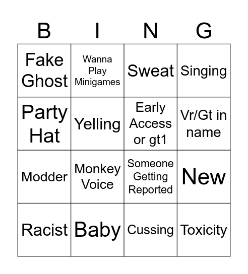 Gorilla Tag Bingo Thingy Bingo Card