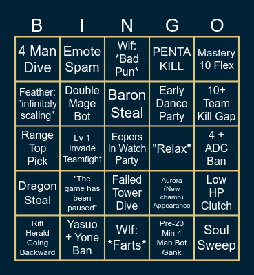 FP League In-house Tournament Bingo Card