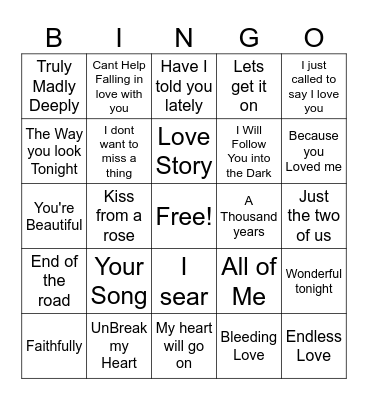 Love in the Air Bingo Card