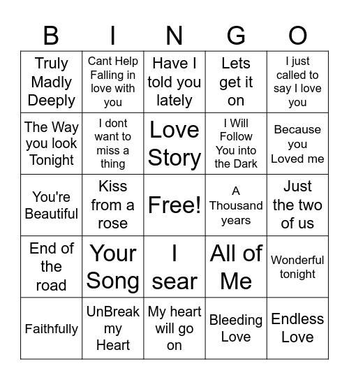 Love in the Air Bingo Card