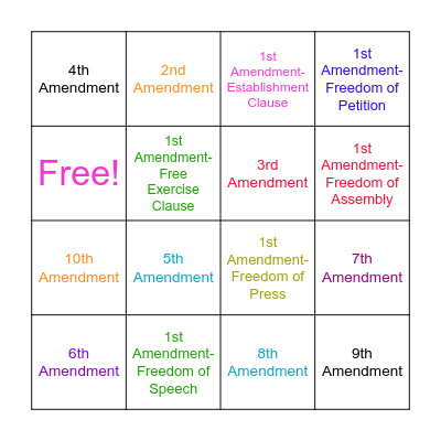 BILL OF RIGHTS BINGO!! Bingo Card