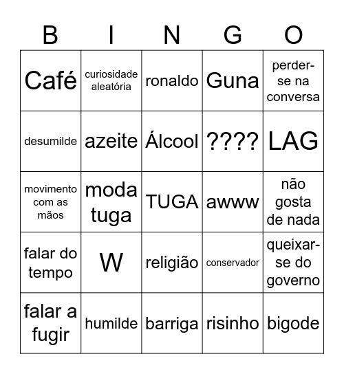 Tuga BINGO Card