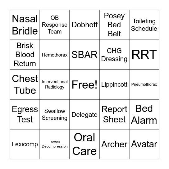 Nurse Residency Bingo! Bingo Card