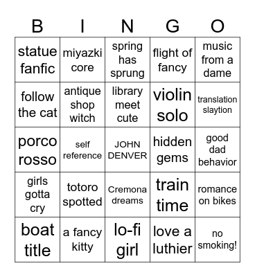 Whisper of the Heart Bingo Card