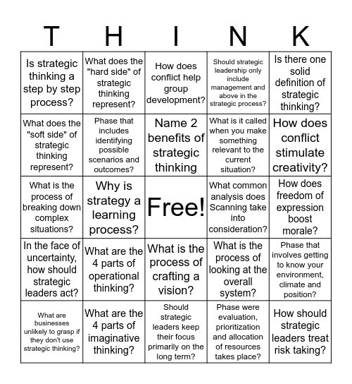 Strategic Thinking Bingo Card
