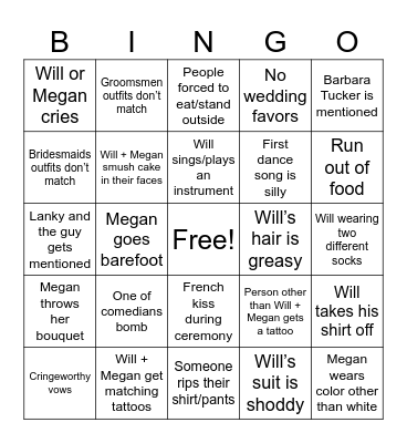 Will’s Wedding Bingo Card