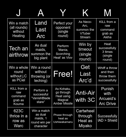 Team Jaykom Bingo Card