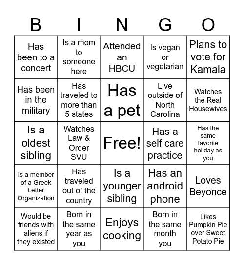 4 F's Reunion Icebreaker Bingo Card