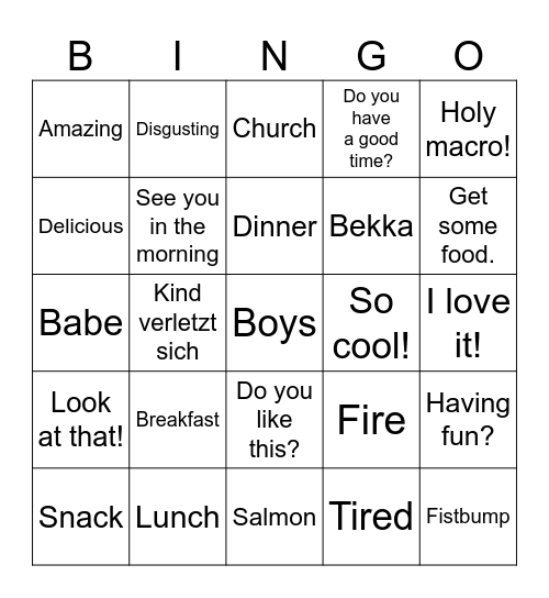 OUTDOOR BOYS Bingo Card