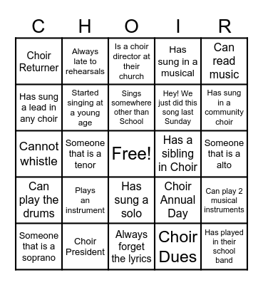 New Bethlehem MBC Choir BINGO Card