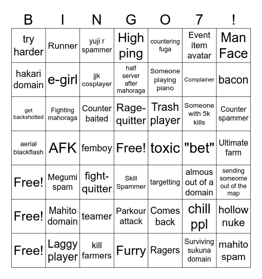 JJS Bingo 7х7 Bingo Card