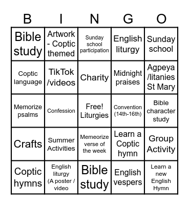 ESS - Spiritual Revival month Bingo Card