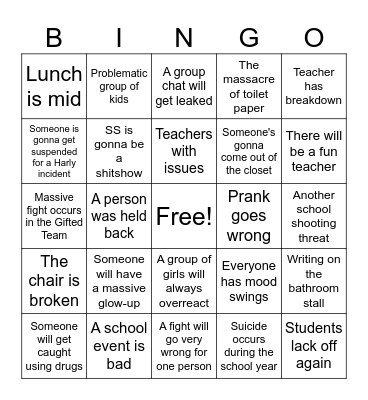 SCHOOL Bingo Card