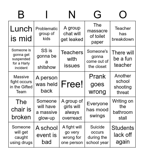 SCHOOL Bingo Card