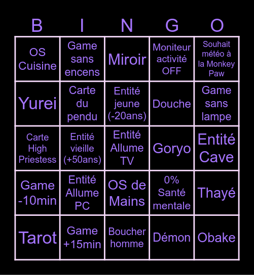 Bingo phasmo "simple" Bingo Card
