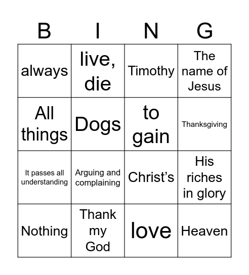 Philippians Bingo Card