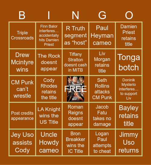 SUMMERSLAM 2024 Bingo Card