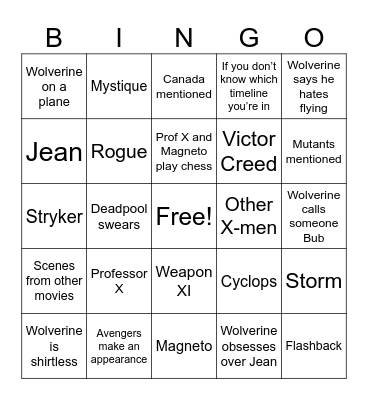 Deadpool & Wolverine Bingo Card